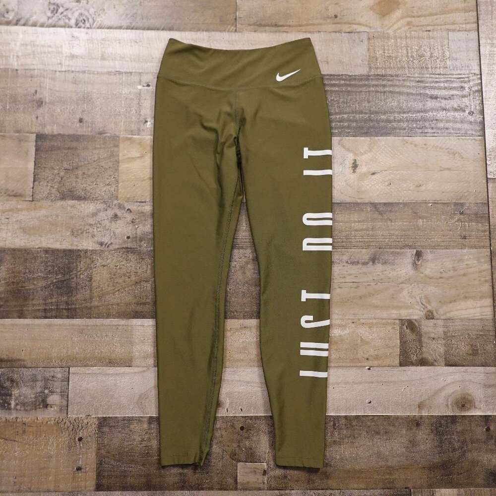 Nike Dri-Fit Just Do It Leggings Women’s Size Small Olive Green High-Rise Active